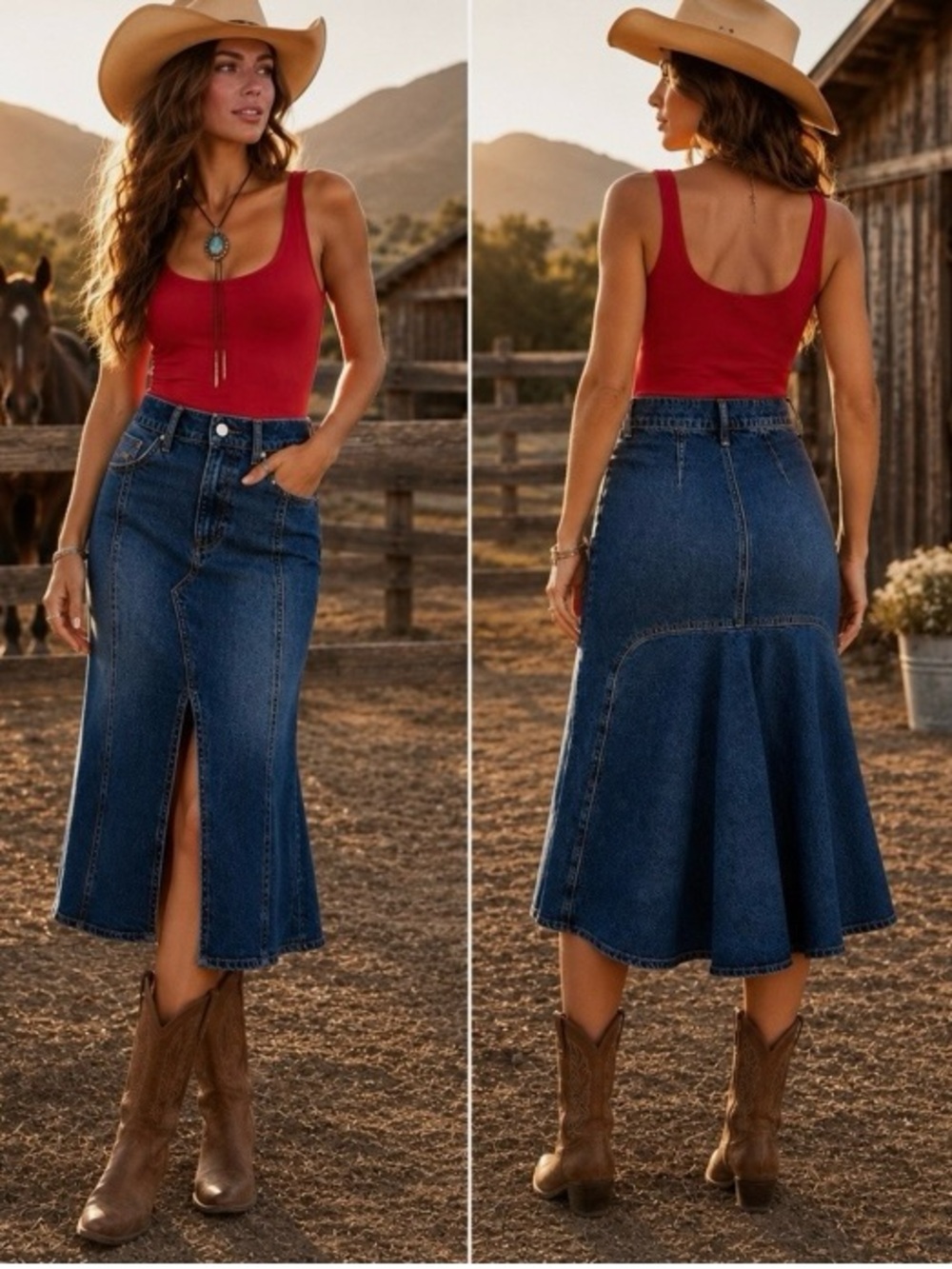 Express Dark Blue Denim Skirt with Front Slit